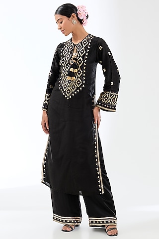 Black Tussar Kurta Set by GOPI VAID
