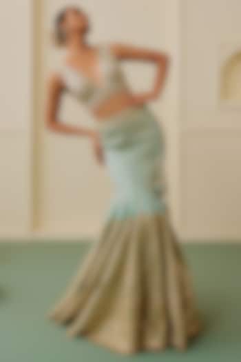 Ice Blue Tussar Thread Embellished Flared Bridal Bridal Lehenga Set by GOPI VAID at Pernia's Pop Up Shop