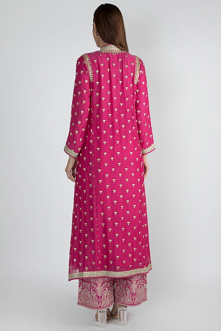 Fuchsia Embroidered Jacket Styled Tunic Set by GOPI VAID at Pernia's Pop Up Shop