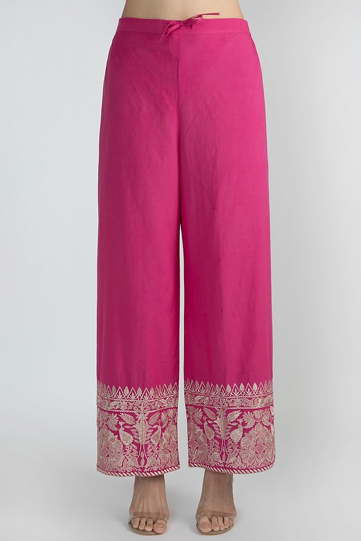 Fuchsia Embroidered Jacket Styled Tunic Set by GOPI VAID at Pernia's Pop Up Shop