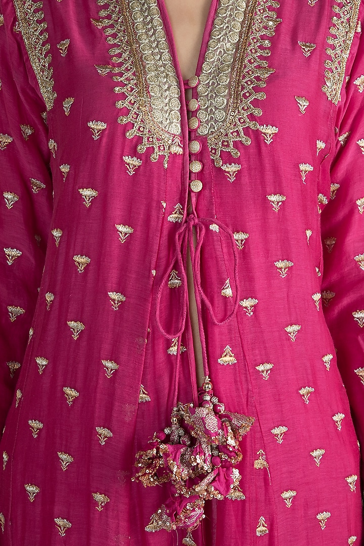 Fuchsia Embroidered Jacket Styled Tunic Set by GOPI VAID at Pernia's Pop Up Shop