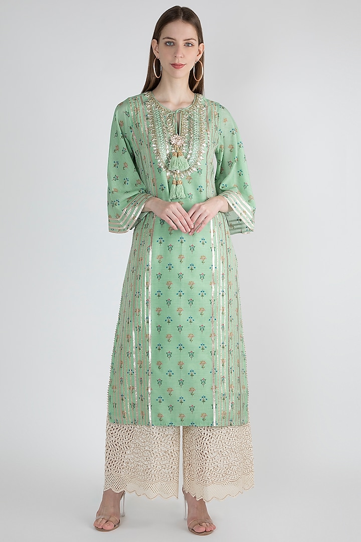Mint Green Embroidered Tunic Design by GOPI VAID at Pernia's Pop Up ...