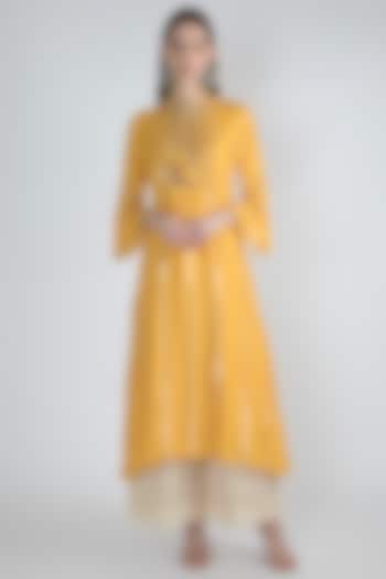 Yellow Striped & Embroidered Kurta by GOPI VAID at Pernia's Pop Up Shop