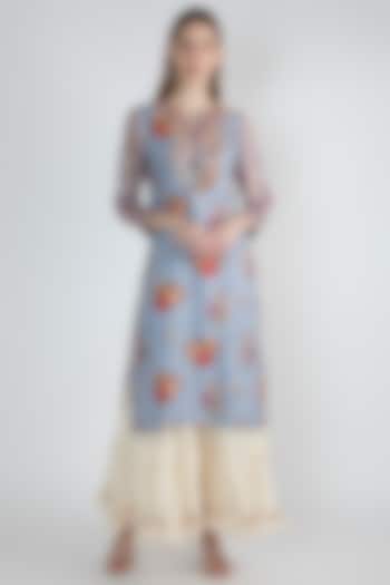 Powder Blue Printed & Embroidered Kurta by GOPI VAID at Pernia's Pop Up Shop