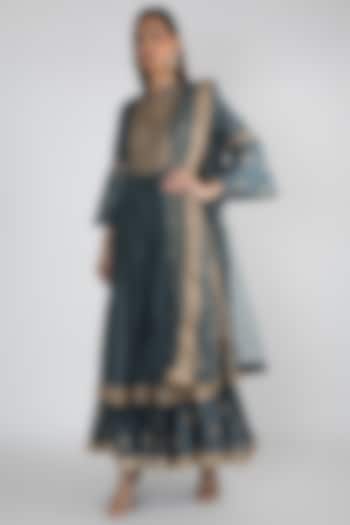 Teal Green Embroidered Wedding Sharara Set by GOPI VAID at Pernia's Pop Up Shop