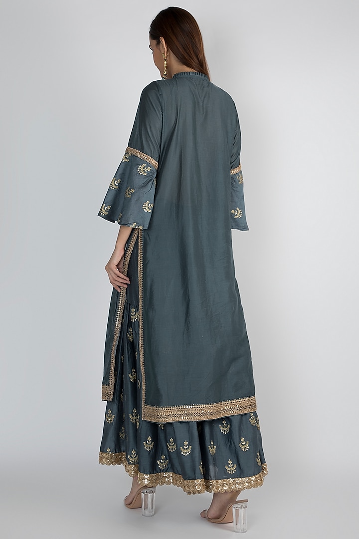 Teal Green Embroidered Wedding Sharara Set by GOPI VAID at Pernia's Pop Up Shop