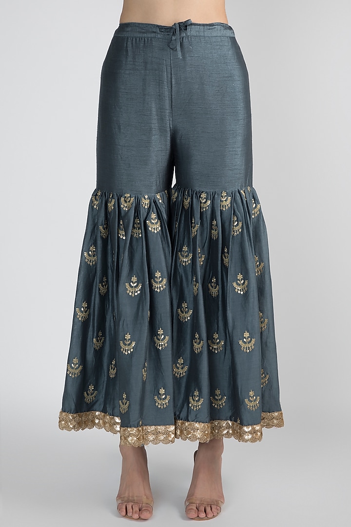 Teal Green Embroidered Wedding Sharara Set by GOPI VAID at Pernia's Pop Up Shop