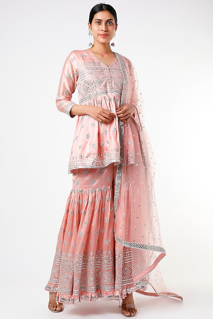 Blush Pink Embroidered Gharara Set by GOPI VAID