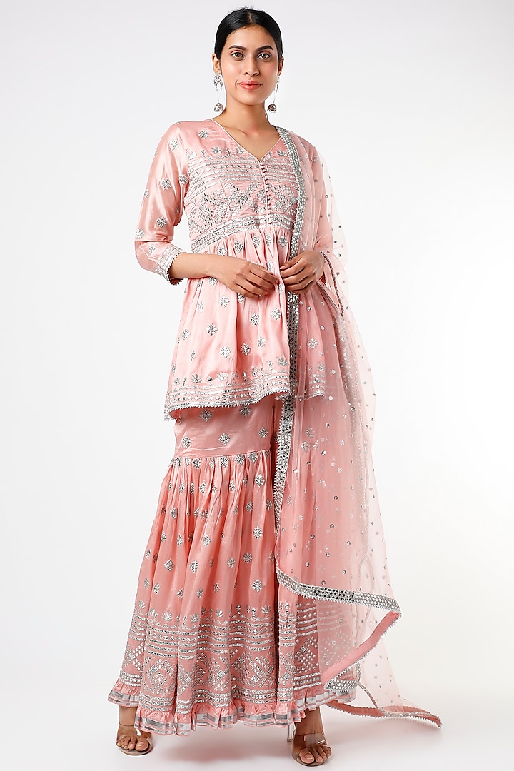 Blush Pink Embroidered Gharara Set by GOPI VAID at Pernia's Pop Up Shop