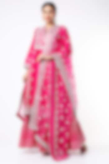 Rani Pink Embroidered Wedding Sharara Set by GOPI VAID at Pernia's Pop Up Shop