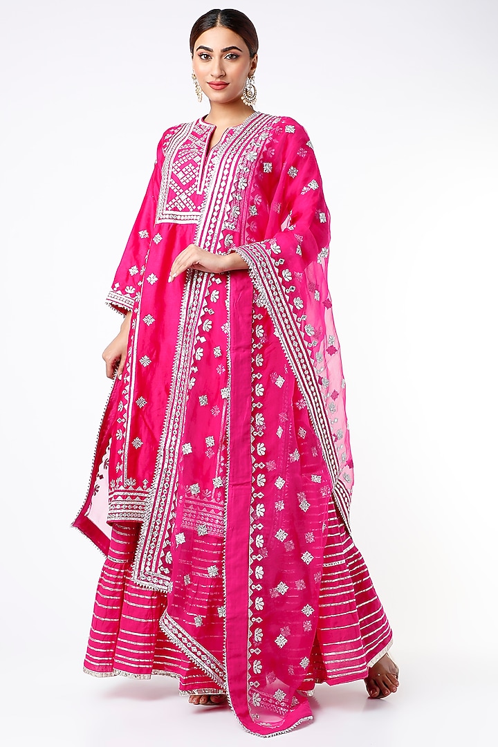 Rani Pink Embroidered Wedding Sharara Set by GOPI VAID at Pernia's Pop Up Shop