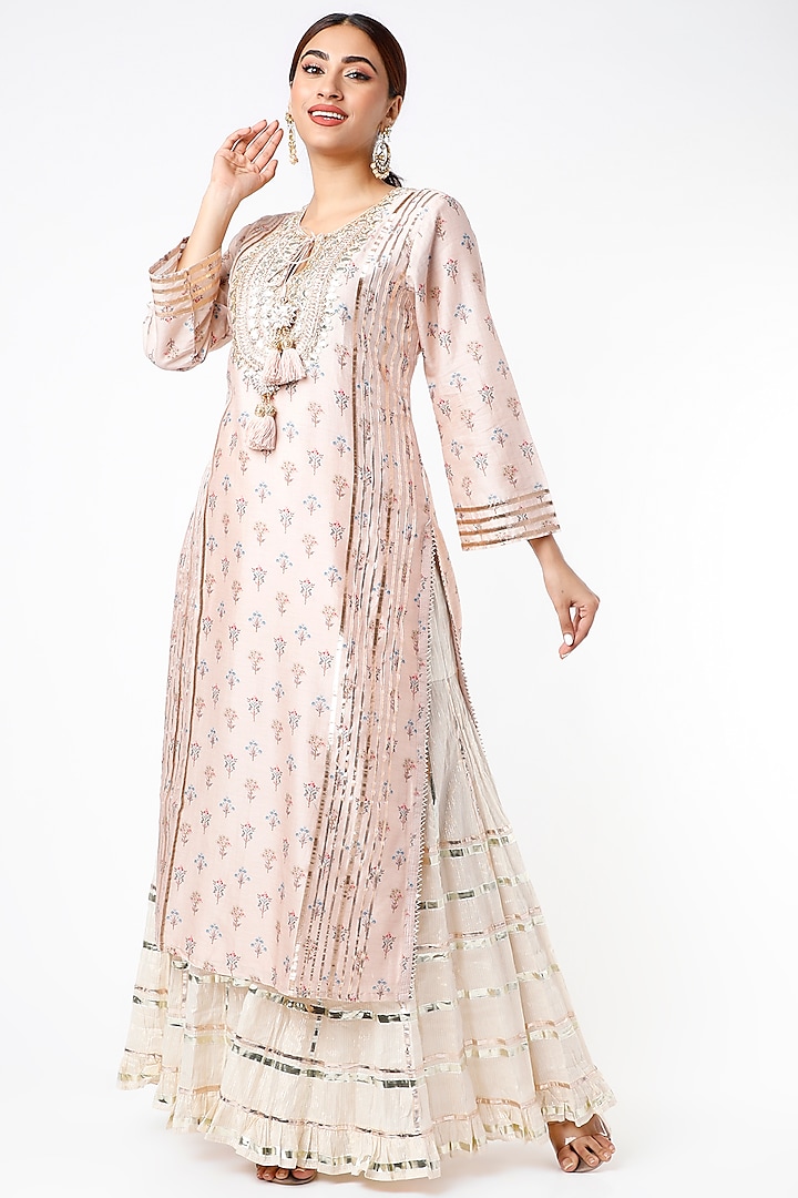 Powder Pink Mogra Printed Kurta Set by GOPI VAID