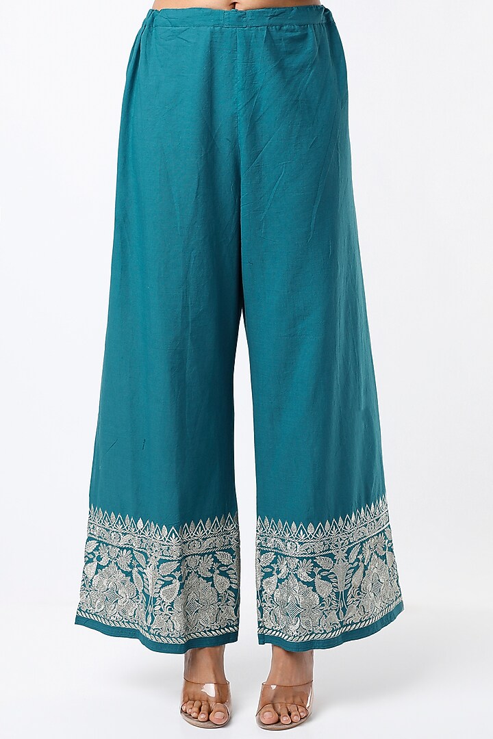 Peacock Blue Embroidered Tunic Set by GOPI VAID at Pernia's Pop Up Shop