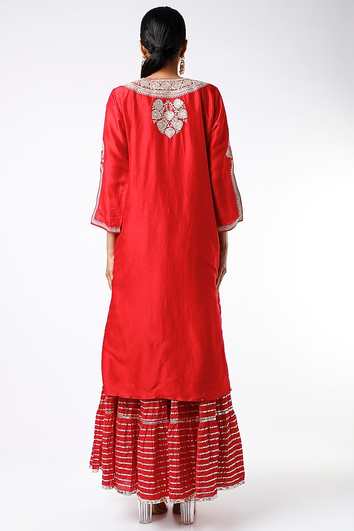 Red Embroidered Wedding Sharara Set by GOPI VAID at Pernia's Pop Up Shop
