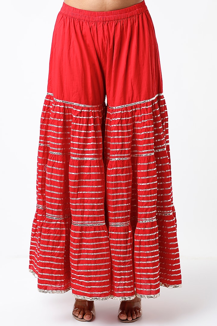 Red Embroidered Wedding Sharara Set by GOPI VAID at Pernia's Pop Up Shop