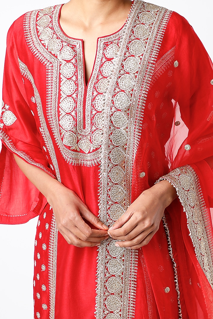 Red Embroidered Wedding Sharara Set by GOPI VAID at Pernia's Pop Up Shop