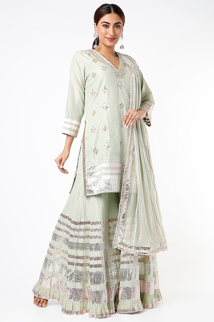 Mint Green Shimmer Sharara Set by GOPI VAID