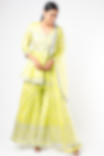 Lime Green Mirror Embroidered Gharara Set by GOPI VAID at Pernia's Pop Up Shop