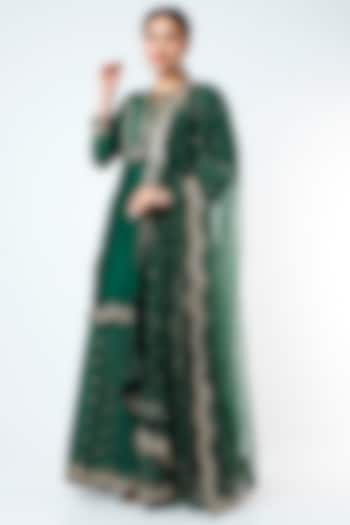 Emerald Green Cotton Silk Wedding Sharara Set by GOPI VAID at Pernia's Pop Up Shop