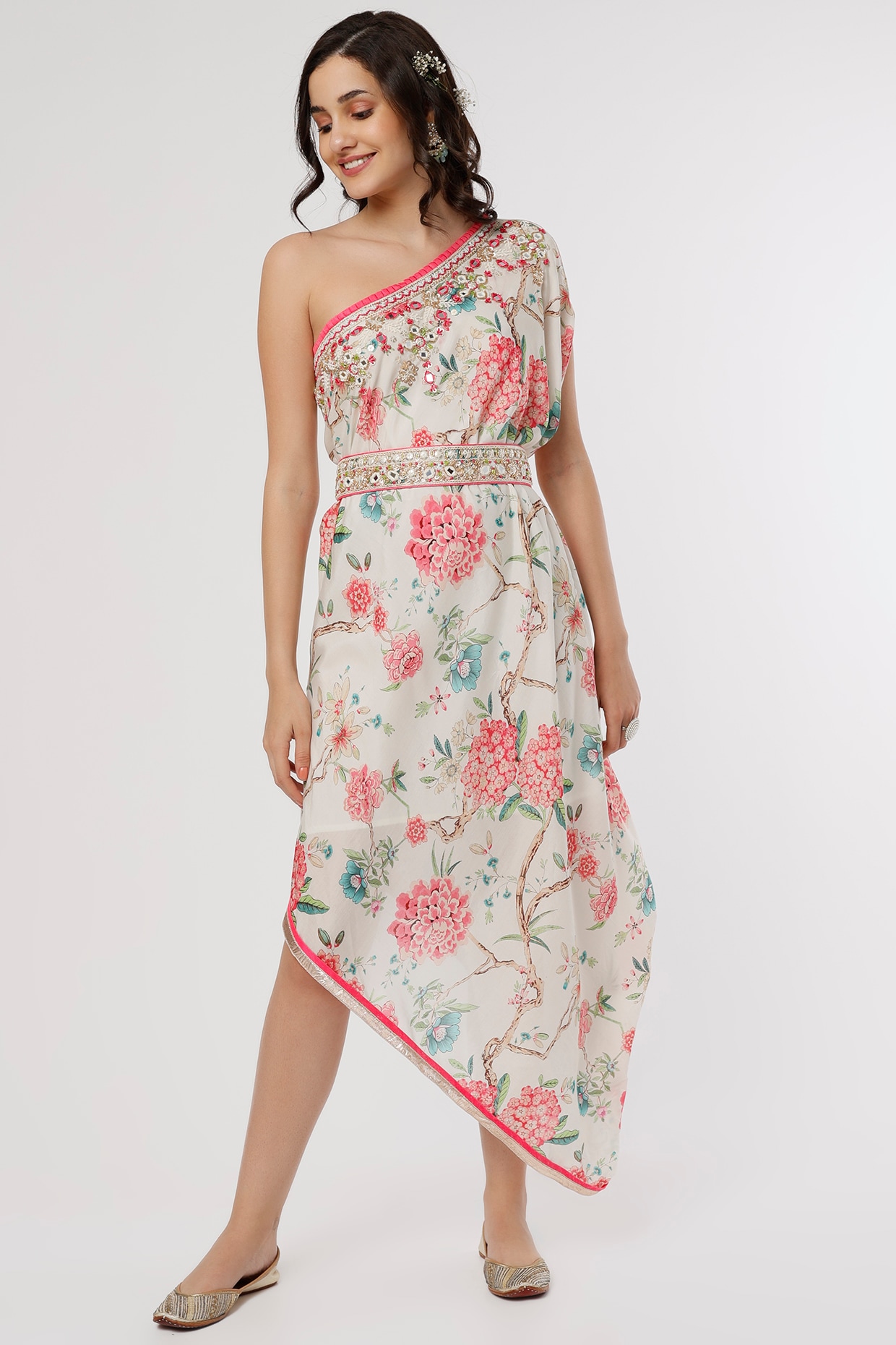 One shoulder outlet kaftan maxi dress