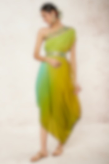 Mint Green Georgette One-Shoulder Dress by GOPI VAID