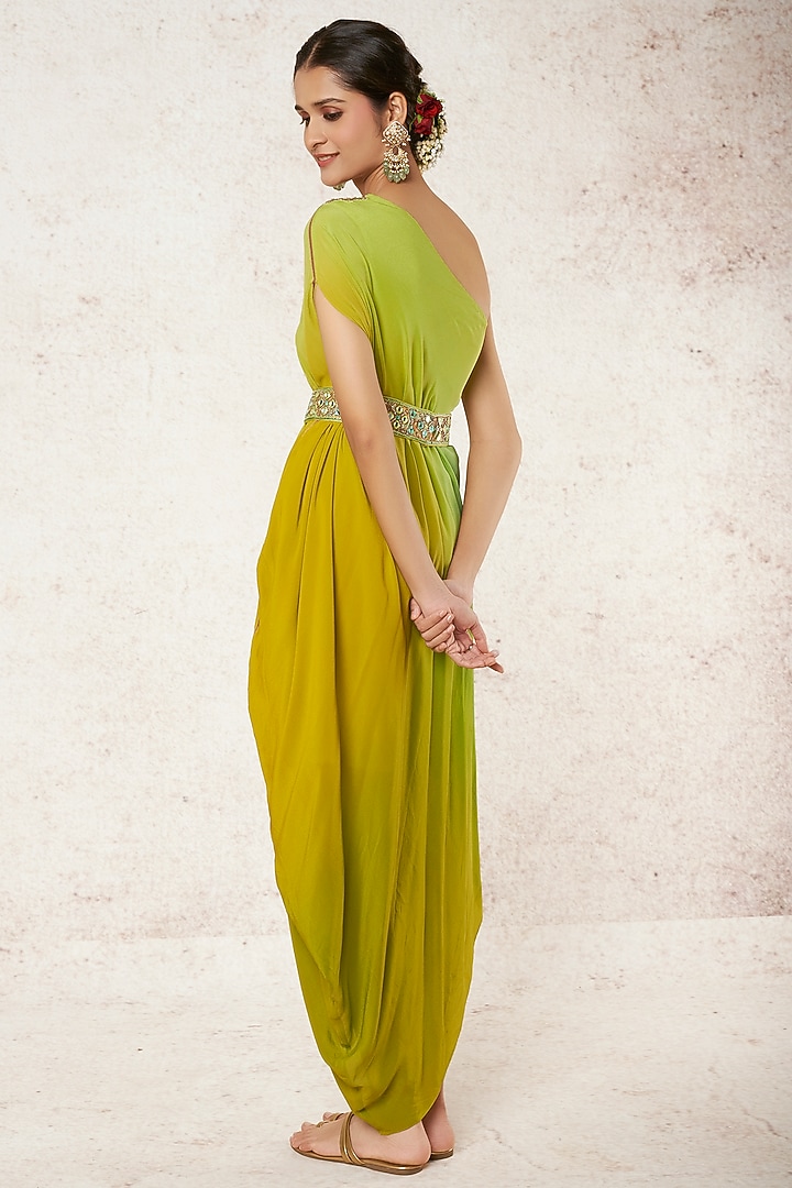 Mint Green Georgette One-Shoulder Cocktail Dress by GOPI VAID at Pernia's Pop Up Shop