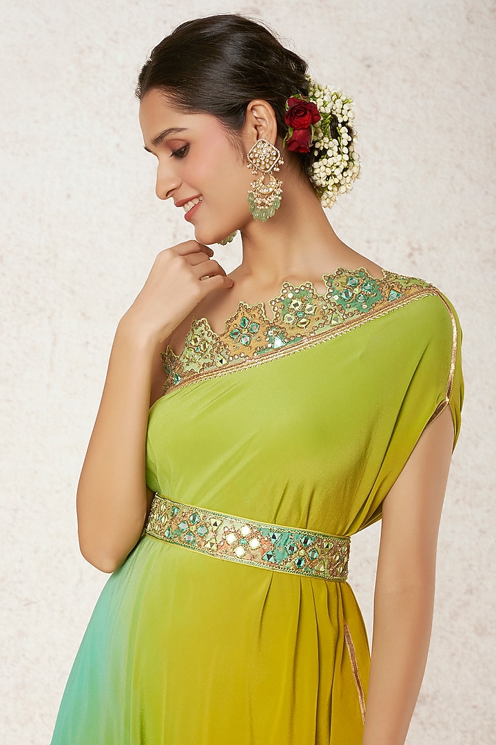 Mint Green Georgette One-Shoulder Cocktail Dress by GOPI VAID at Pernia's Pop Up Shop