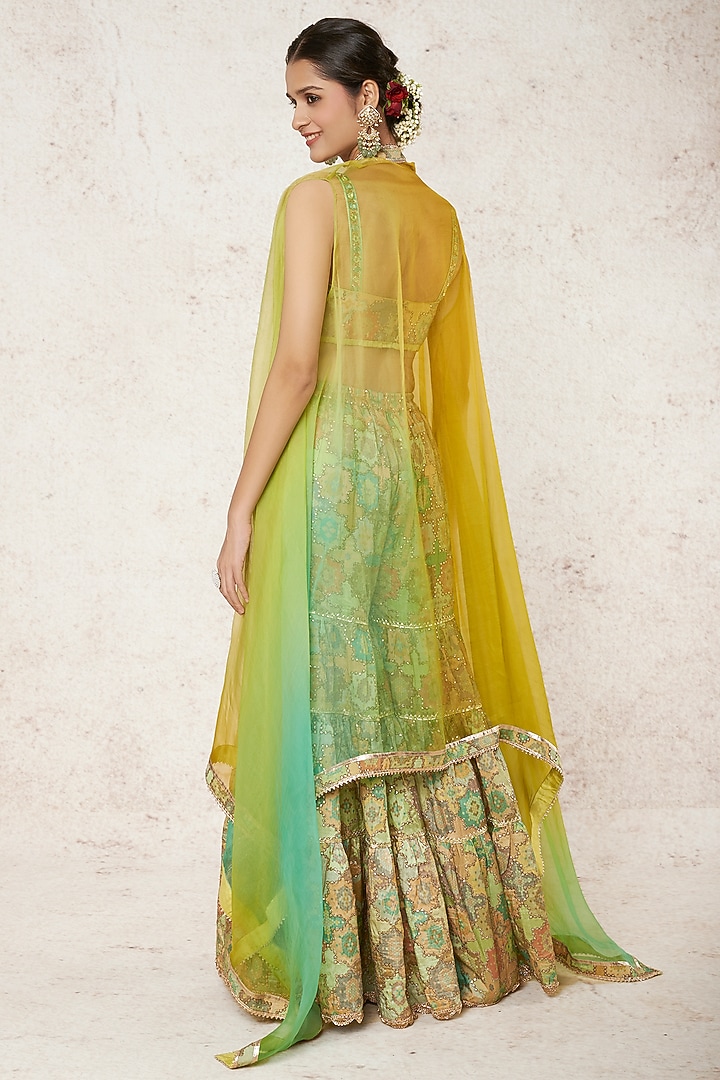 Mint Green Printed Wedding Sharara Set With Cape by GOPI VAID at Pernia's Pop Up Shop