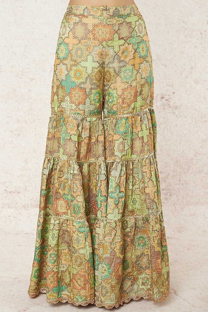 Mint Green Printed Wedding Sharara Set With Cape by GOPI VAID at Pernia's Pop Up Shop