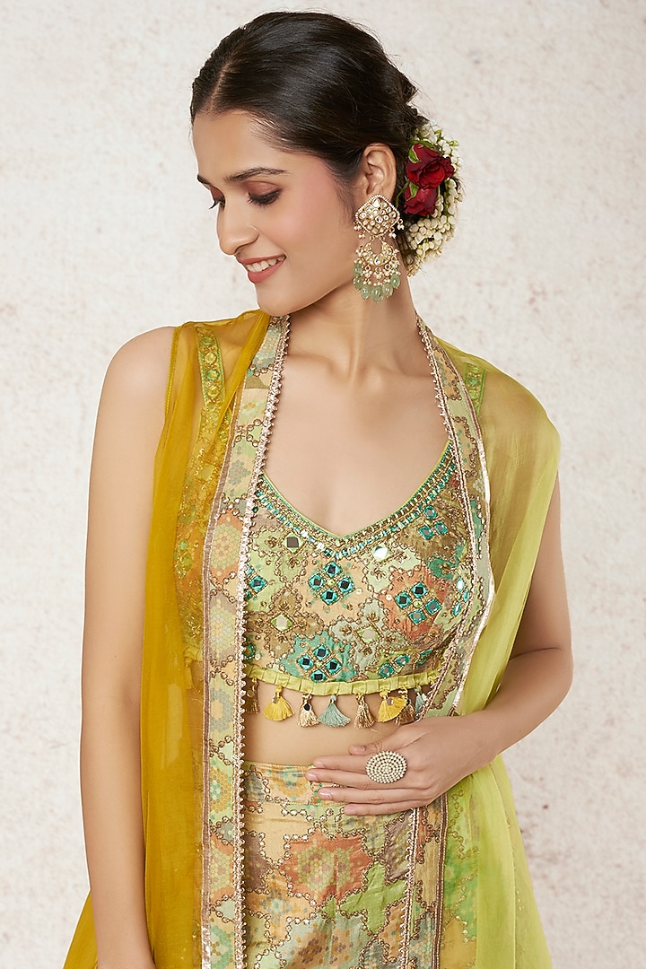 Mint Green Printed Wedding Sharara Set With Cape by GOPI VAID at Pernia's Pop Up Shop