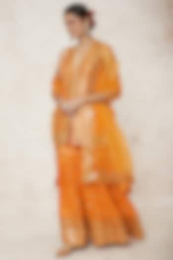 Orange Tussar Silk Sharara Set by GOPI VAID