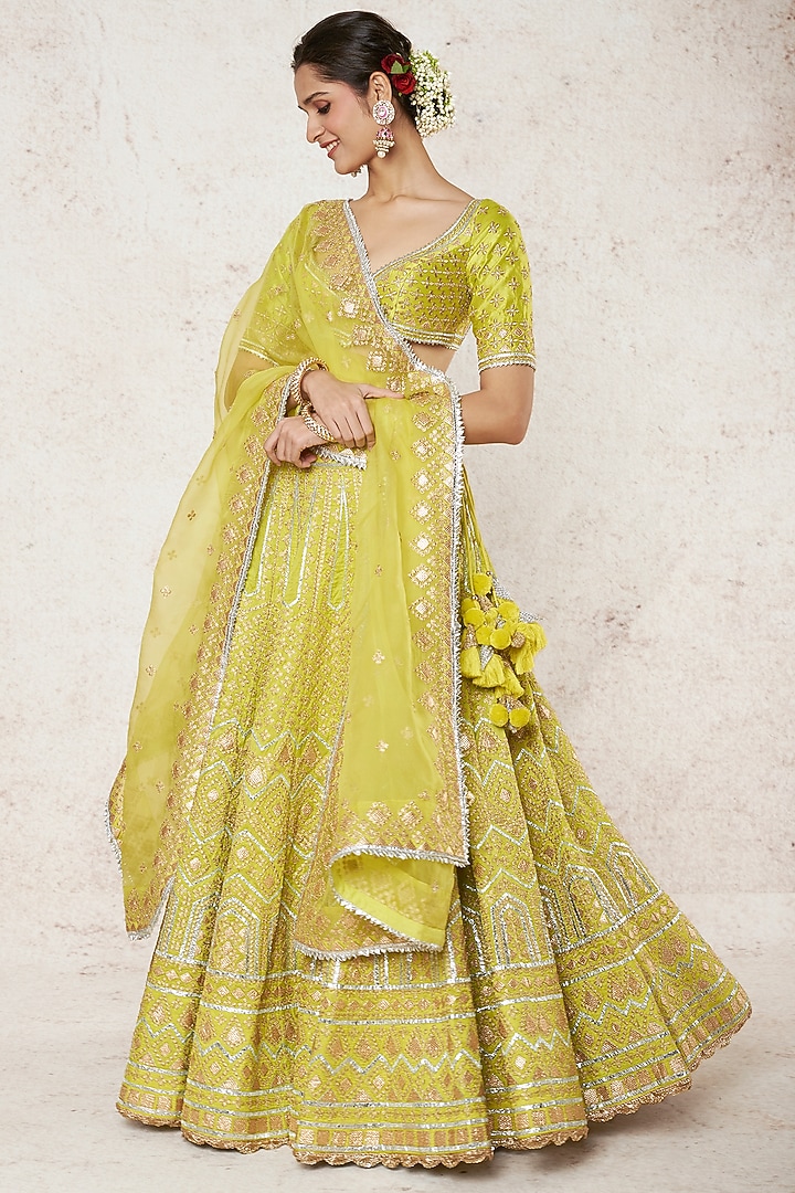 Lime Green Embroidered Wedding Lehenga Set by GOPI VAID at Pernia's Pop Up Shop