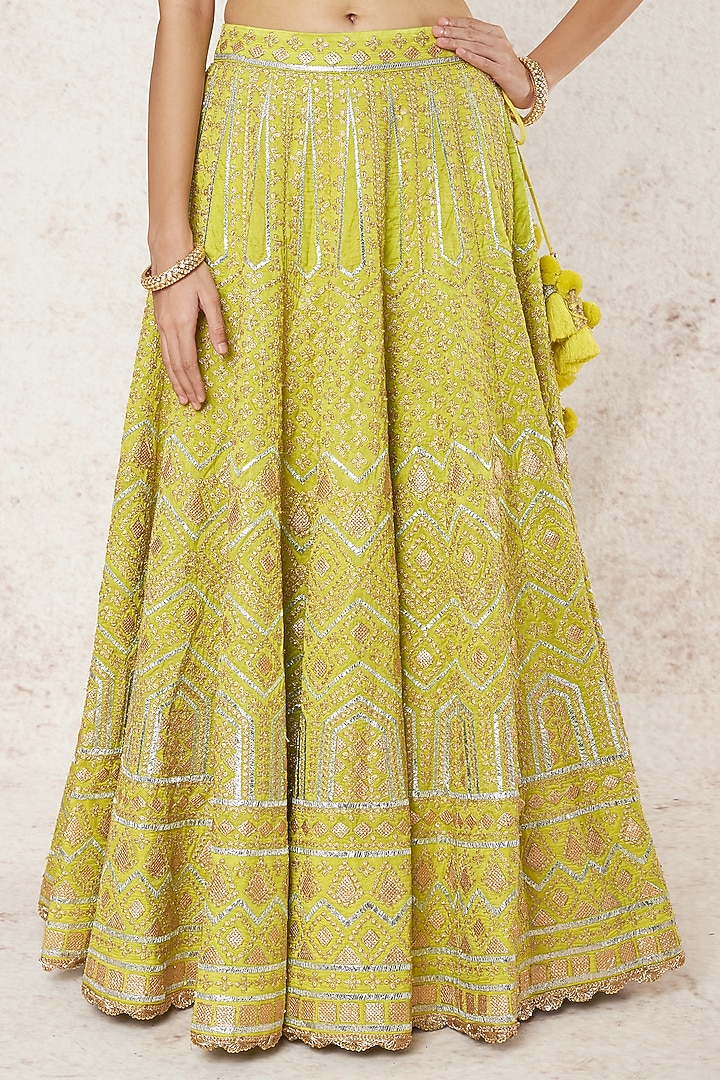 Lime Green Embroidered Wedding Lehenga Set by GOPI VAID at Pernia's Pop Up Shop
