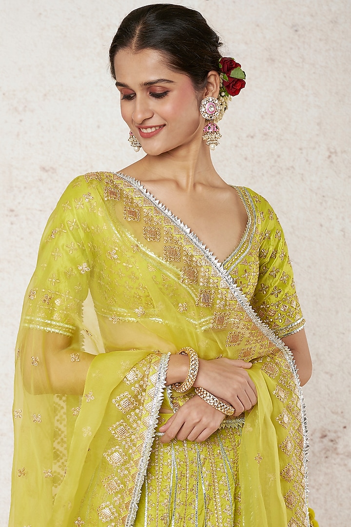 Lime Green Embroidered Wedding Lehenga Set by GOPI VAID at Pernia's Pop Up Shop