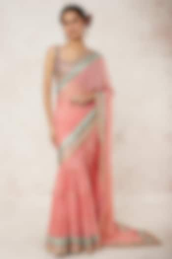 Blush Pink Georgette Draped Saree Set by GOPI VAID at Pernia's Pop Up Shop