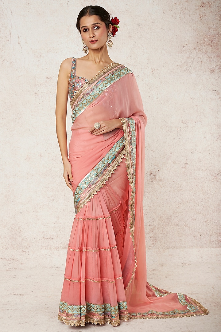 Blush Pink Georgette Draped Saree Set by GOPI VAID at Pernia's Pop Up Shop