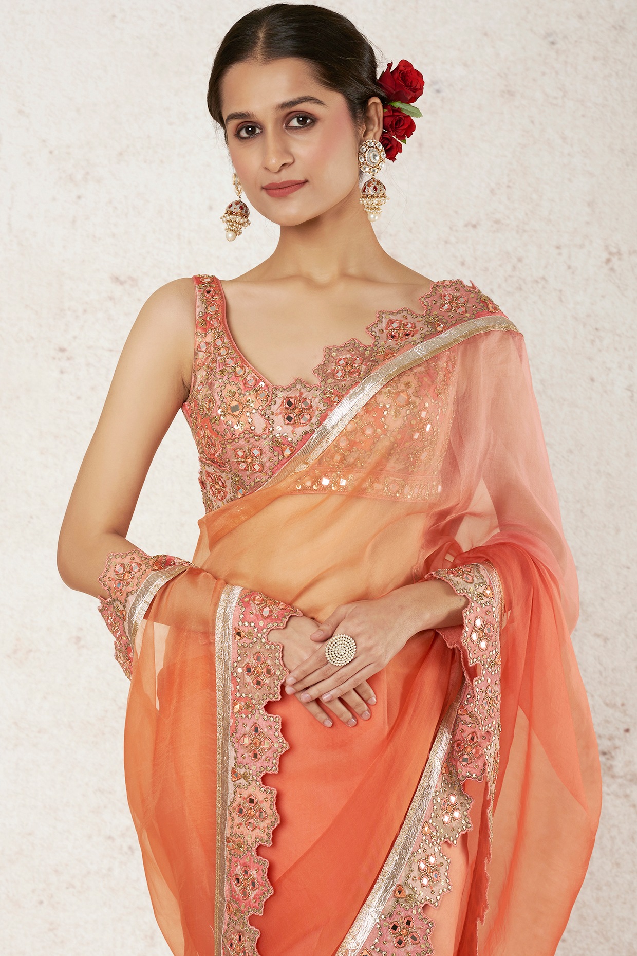 Excellent Orange Organza Saree