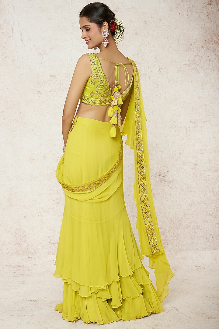 Mint Green Chiffon Wedding Saree Set by GOPI VAID at Pernia's Pop Up Shop