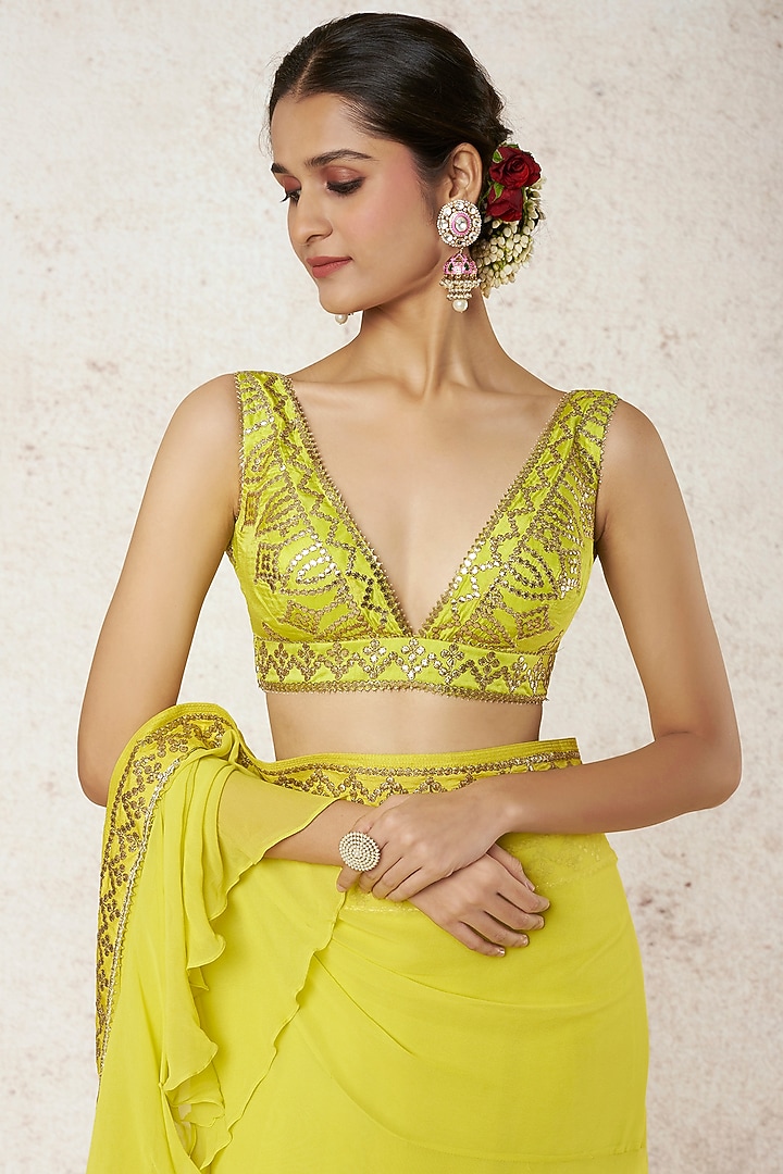 Mint Green Chiffon Wedding Saree Set by GOPI VAID at Pernia's Pop Up Shop