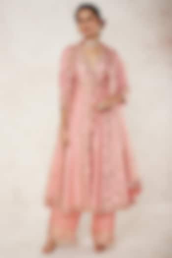Blush Pink Embroidered Jacket Kurta Set by GOPI VAID