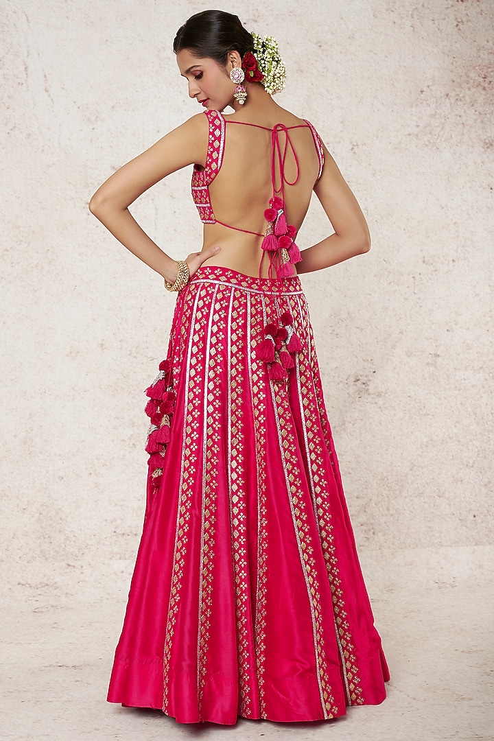 Pink Tussar Silk Embellished Wedding Lehenga Set by GOPI VAID at Pernia's Pop Up Shop