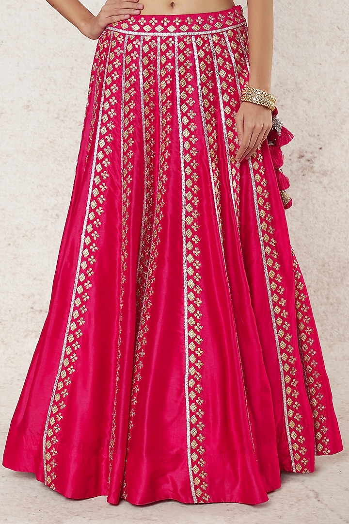 Pink Tussar Silk Embellished Wedding Lehenga Set by GOPI VAID at Pernia's Pop Up Shop