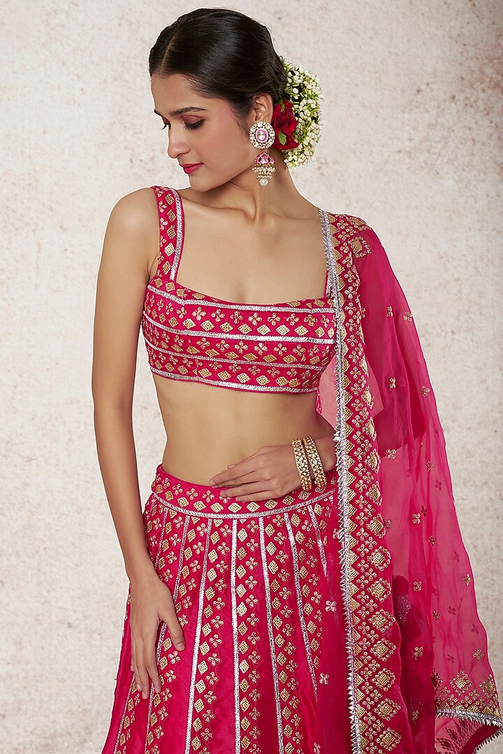 Pink Tussar Silk Embellished Wedding Lehenga Set by GOPI VAID at Pernia's Pop Up Shop