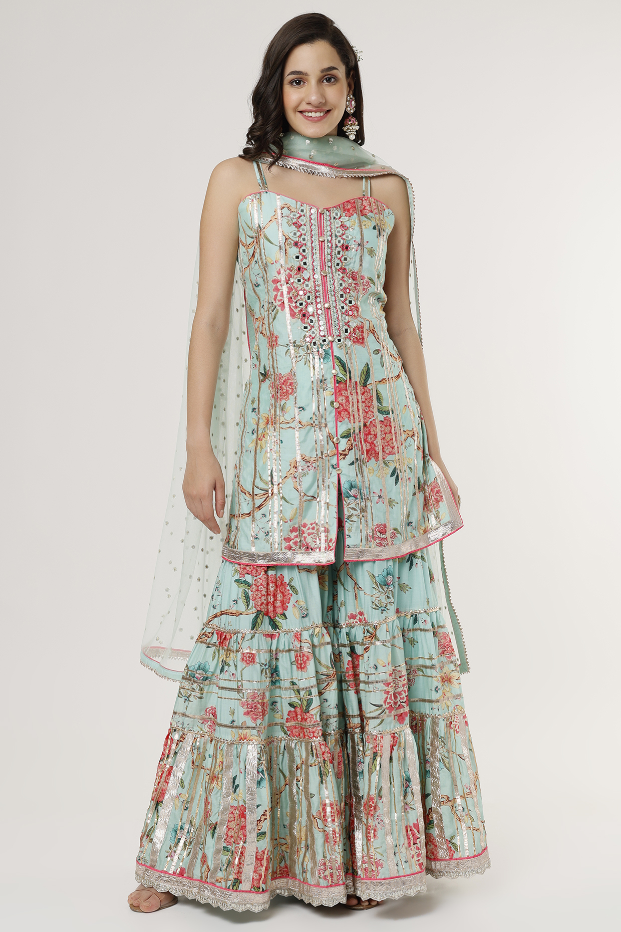 Sky Blue Viscose Printed Party Wear Sharara Set by GOPI VAID at Pernia's Pop Up Shop