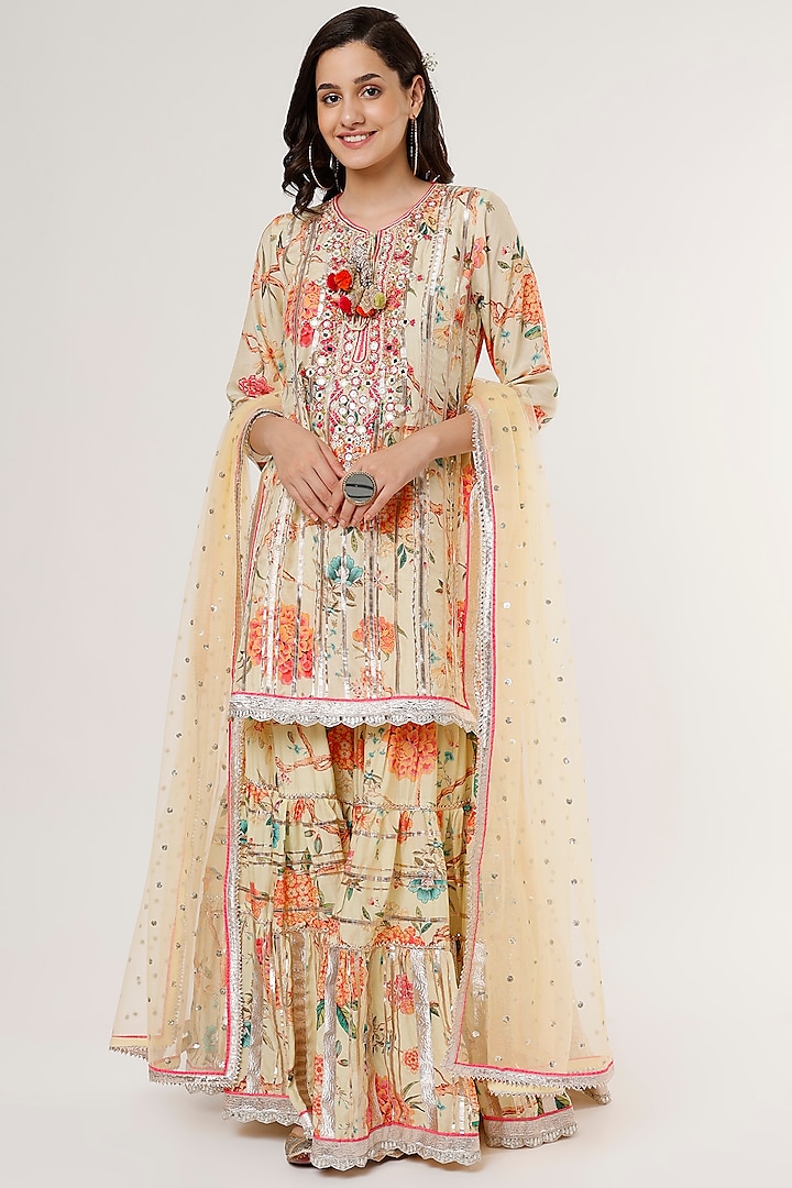 Yellow Printed Sharara Set by GOPI VAID