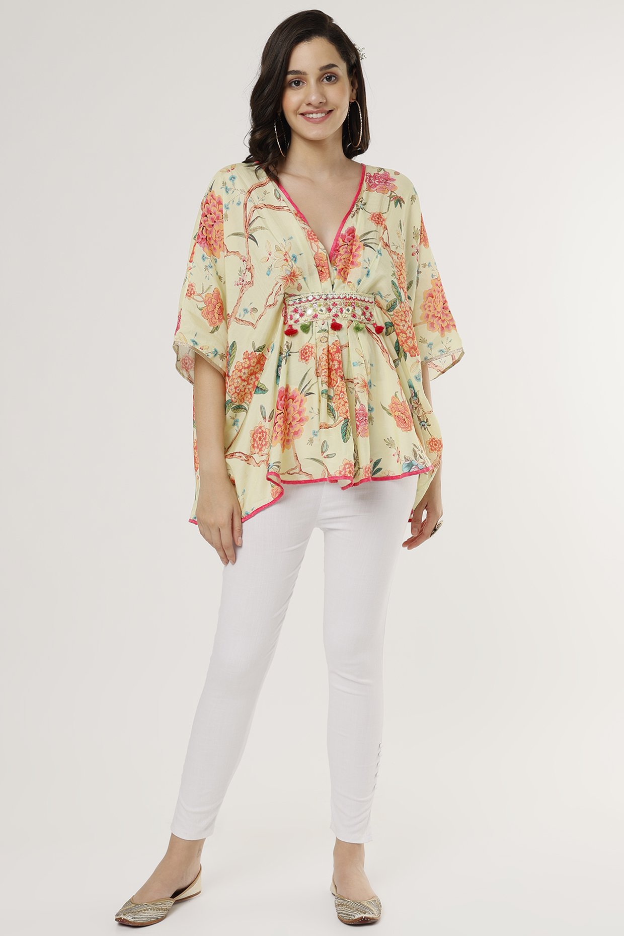 Yellow Printed Kaftan Top by GOPI VAID at Pernia's Pop Up Shop