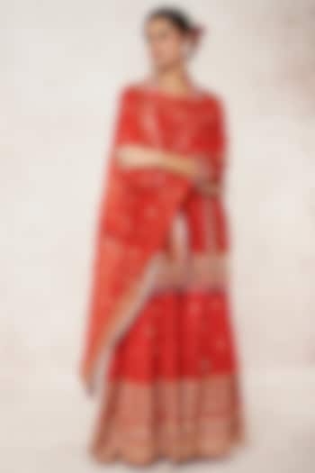 Red Thread Embroidered Sharara Set by GOPI VAID