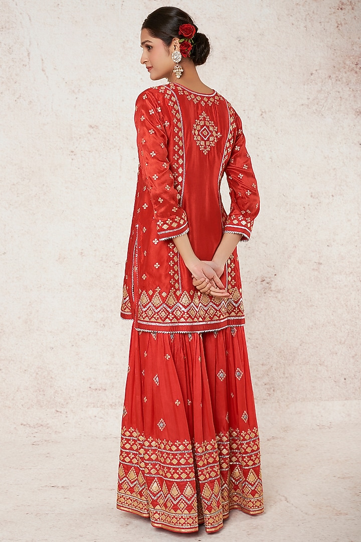 Red Thread Embroidered Wedding Sharara Set by GOPI VAID at Pernia's Pop Up Shop