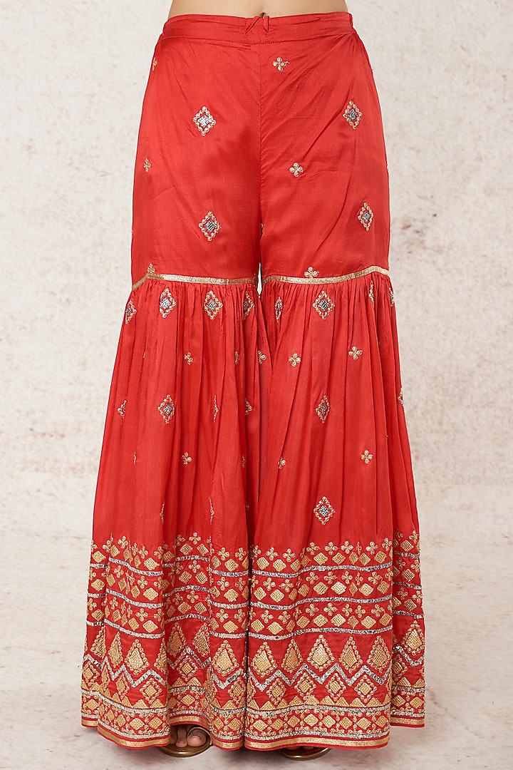 Red Thread Embroidered Wedding Sharara Set by GOPI VAID at Pernia's Pop Up Shop