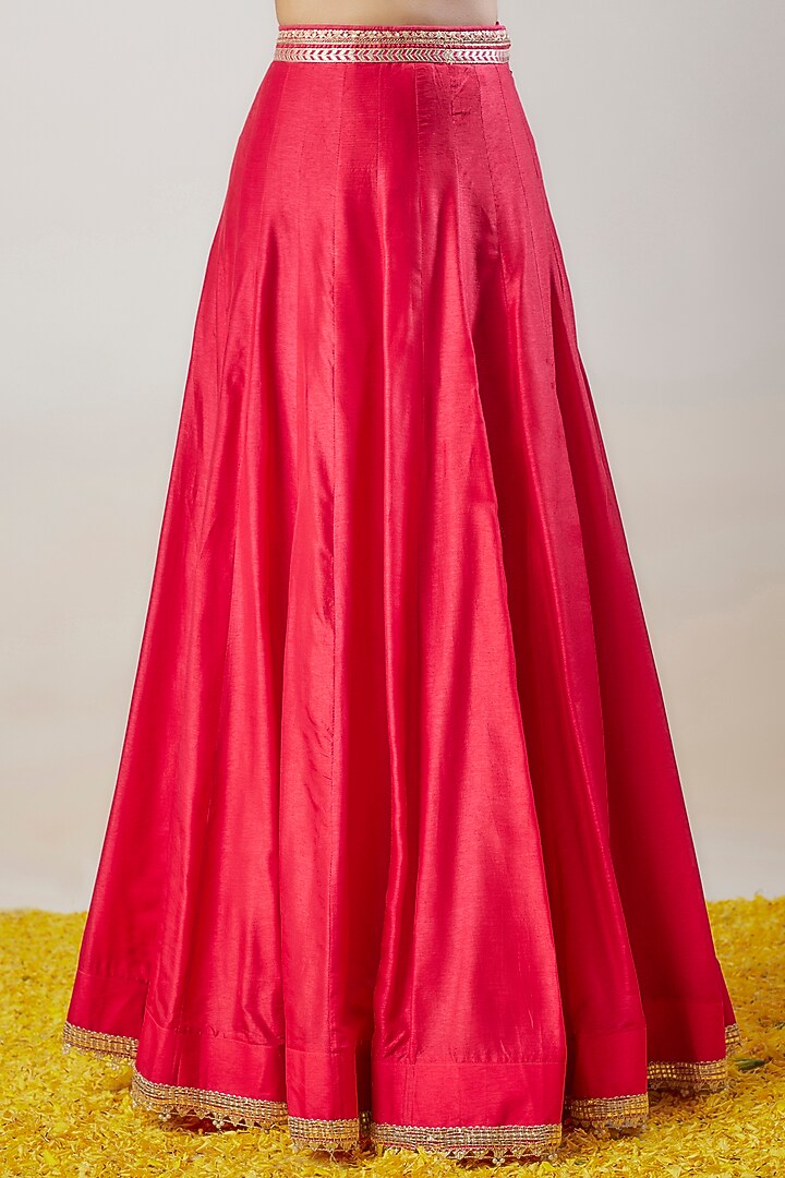 Red Tussar Flared Skirt Set by GOPI VAID at Pernia's Pop Up Shop